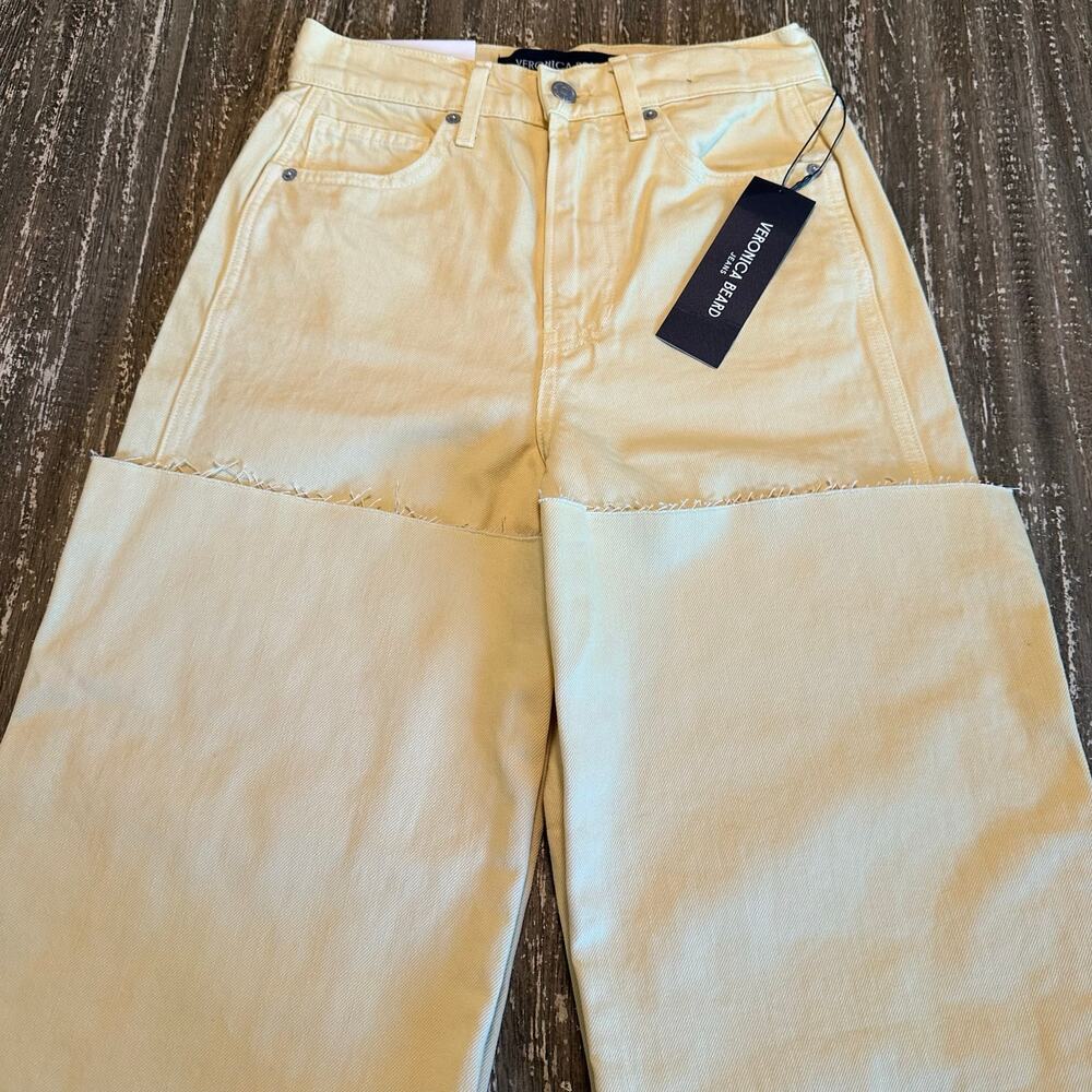 Veronica Beard Taylor Cropped High-Rise Wide Leg Jeans Chamomile Women’s Size 25